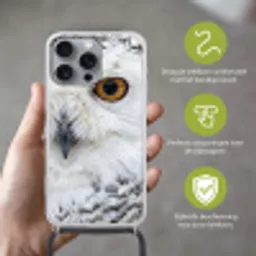 Sneeuwuil - Oog - Wildlife - Wit Hoesje iPhone 16 Pro Max met koord klein -sfeer2_NL
