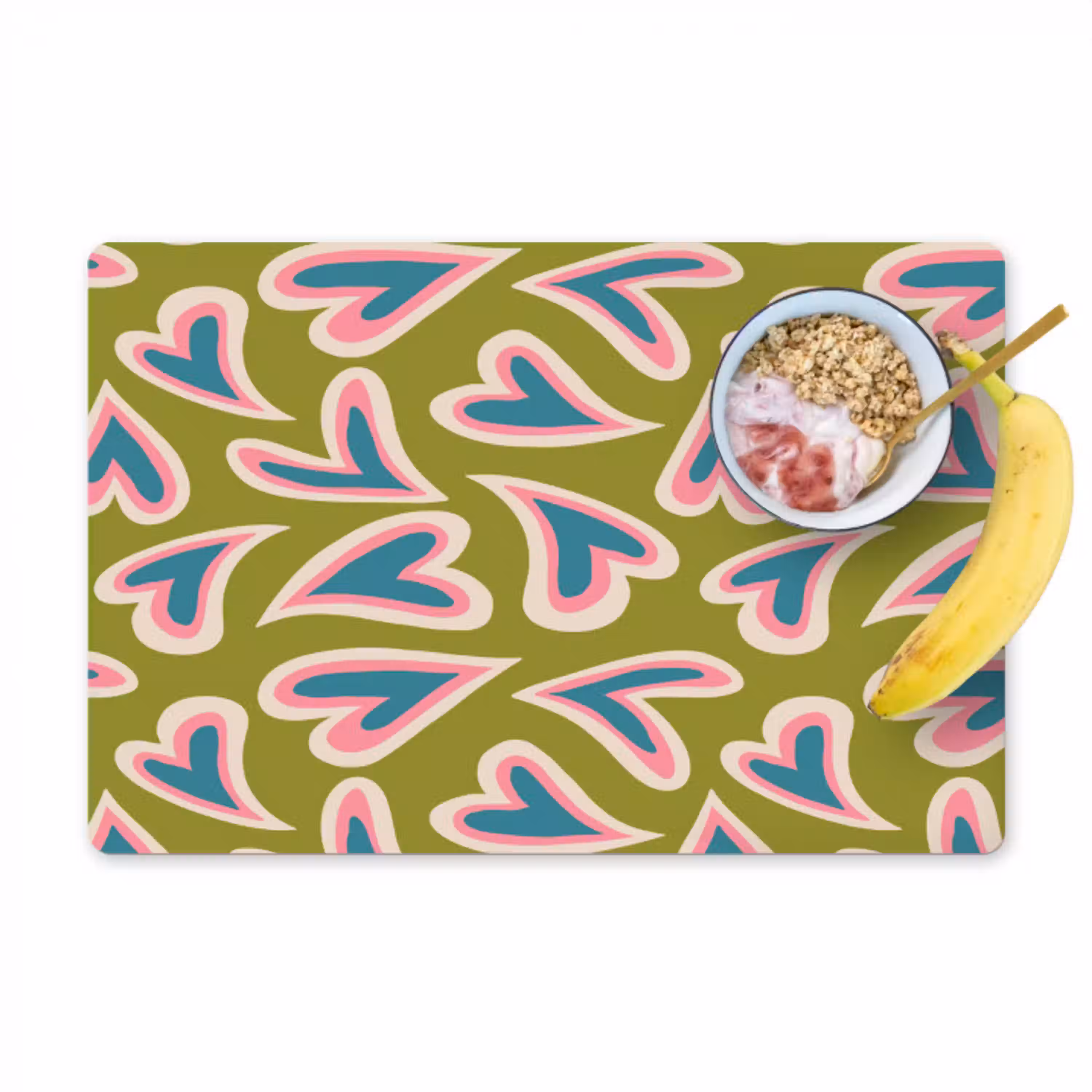 Groen - Retro - Hartjes - Patroon Placemat vinyl groot 368 -zzzproduct_Kitchenyeah-website