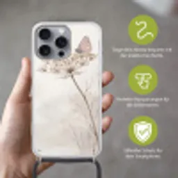 Vlinder - Bloem -Natuur - Beige Hoesje iPhone 16 Pro Max met koord klein -sfeer2_DE