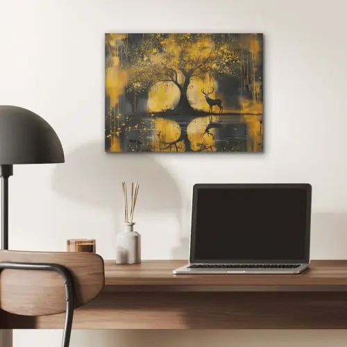 Boom - Verflook - Hert - Natuur - Goud PET vilt klein -sfeer5