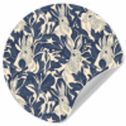 Hazen - Bladeren - Patroon - Blauw - Beige Wandcirkel behangsticker klein 186 -3d