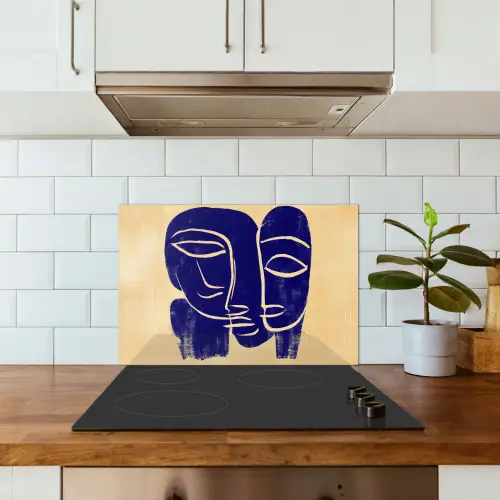 Okergeel - Blauw - Eenvoudige lijnen keuken achterwand spatscherm klein -sfeer2