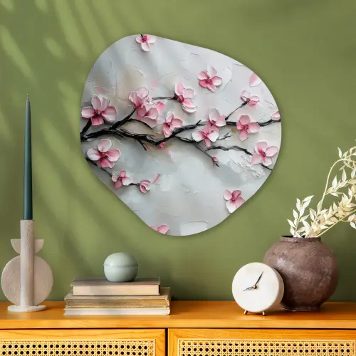 Bloesem - Kunstzinnig - Roze - Sakura Wandcirkel Organisch Plexiglas middel -sfeer2