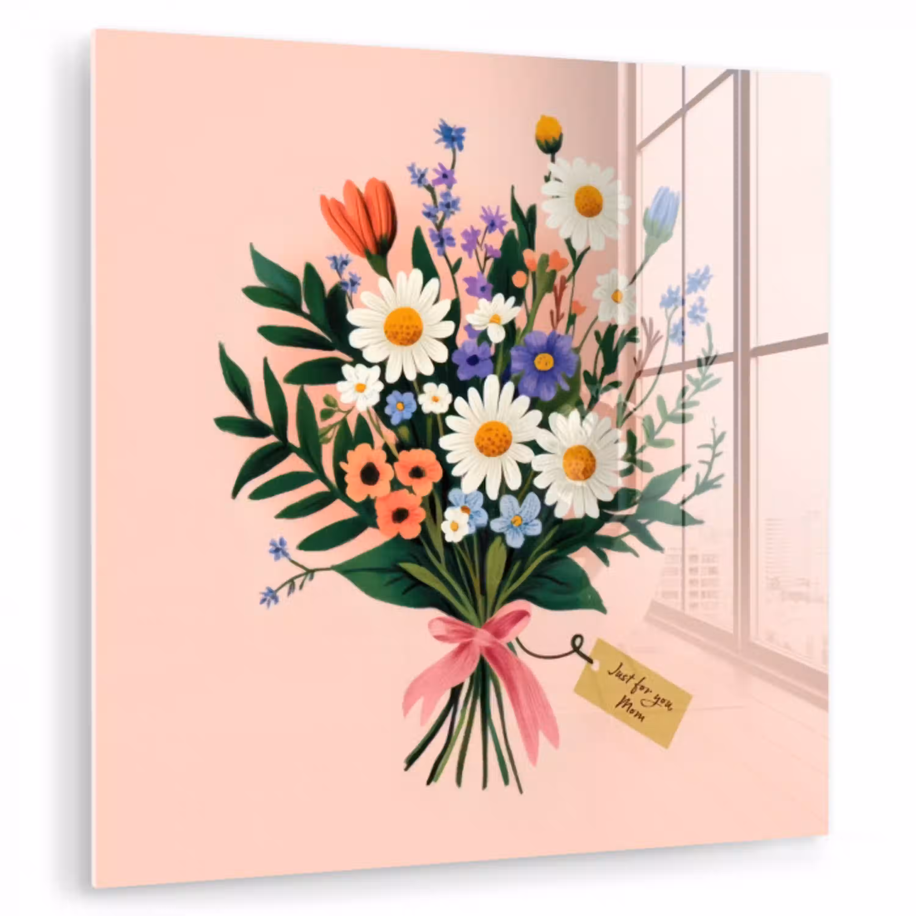 Margrieten - Boeket - Strikje - Roze plexiglas 5mm klein -zzzproduct_nieuw