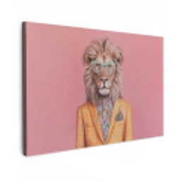 Leeuw - Pak - Geruit - Bril Tuinposter op houten frame 2 cm dik klein -3d