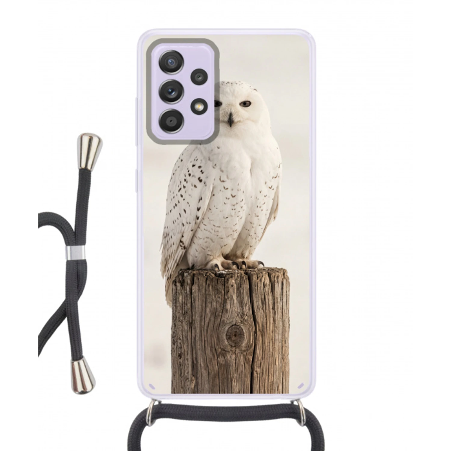 Sneeuwuil - Paal - Winter - Portret - Majestueus Hoesje Samsung Galaxy A52 5G met koord klein -3d