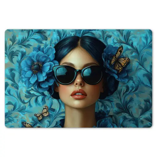 Vrouw - Bloemen - Vlinders - Blauw - Abstract Placemat vinyl groot -zzsfeer1_Kitchenyeah-website