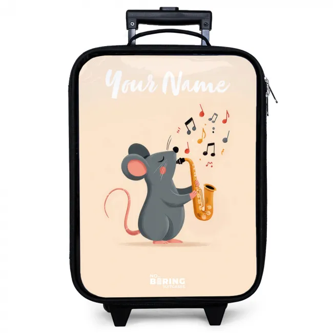 Children's suitcase with name - Mouse - Saxophone - Music