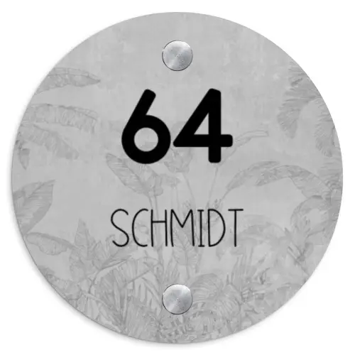 Grijs botanisch patroon - Modern Naambord Rond klein -3d