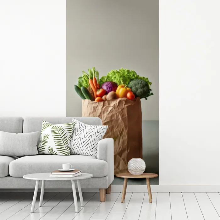 Papieren - Boodschappen - Groente - Kleurrijk fotobehang vinyl groot -woonkamer