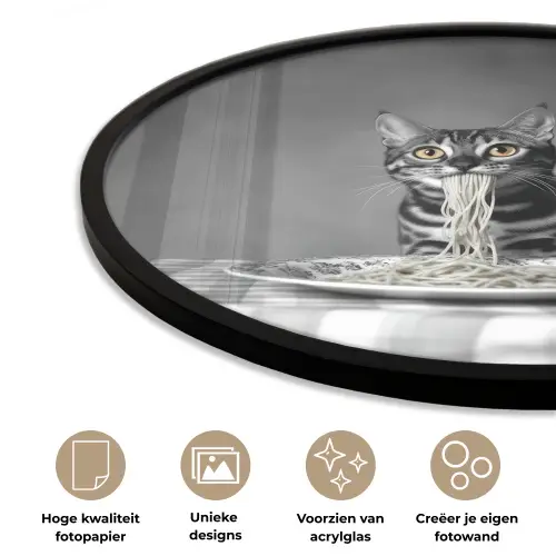 Bengaal - Kat - Tafelkleed - Zwart - Wit - Dier Fotolijst rond zonder passe partout klein -closeup_NL