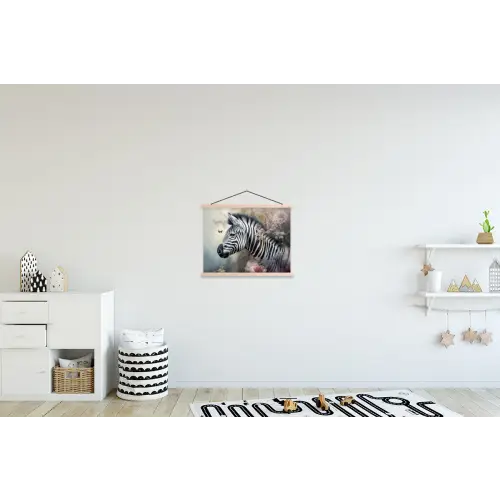 Zebra - Wilde dieren - Vlinder - Bloemen textielposter latten blank klein -kinderkamer