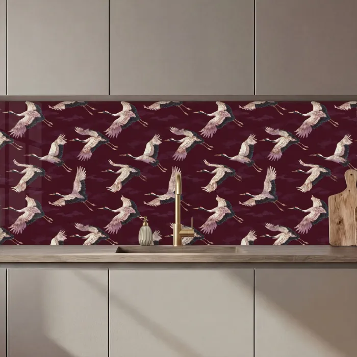 Kraanvogels - Klassiek - Bordeaux keuken achterwand 2 middel 871 zz_3dshopping