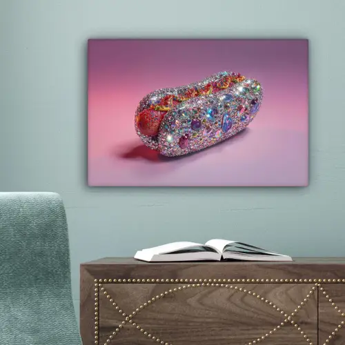 Hotdog - Steentjes - Glitters - Paars canvas 2cm klein -sfeer4