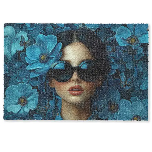 Vrouw - Bloemen - Blauw - Aesthetic - Luxe Deurmat klein -zkaufland3d
