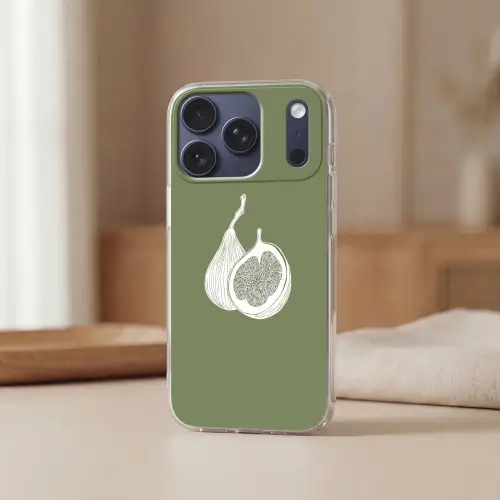 Vijgen - Minimalistisch - Getekend - Mosgroen Telefoonhoesje iPhone 17 Pro klein -sfeer2