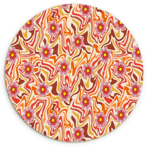Retro - Bloemen - Patroon Wandcirkel plexiglas klein 852 -3d