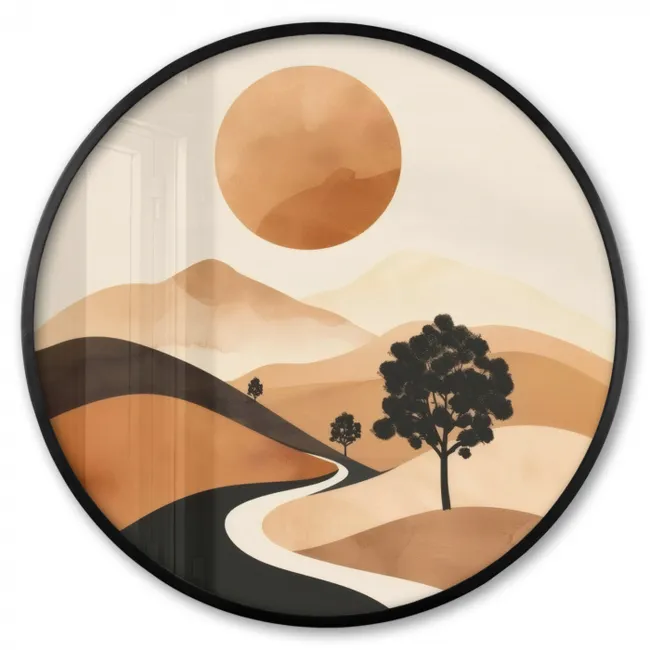 Ronde fotolijst - Soleil - Collines - Arbre - Abstrait