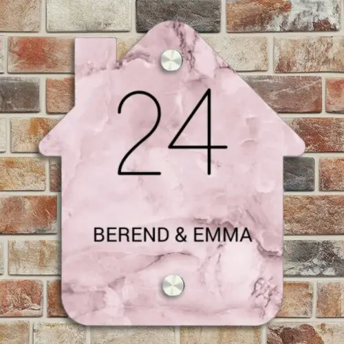 Roze marmer - Klassiek Naambord Huisje klein -sfeer6
