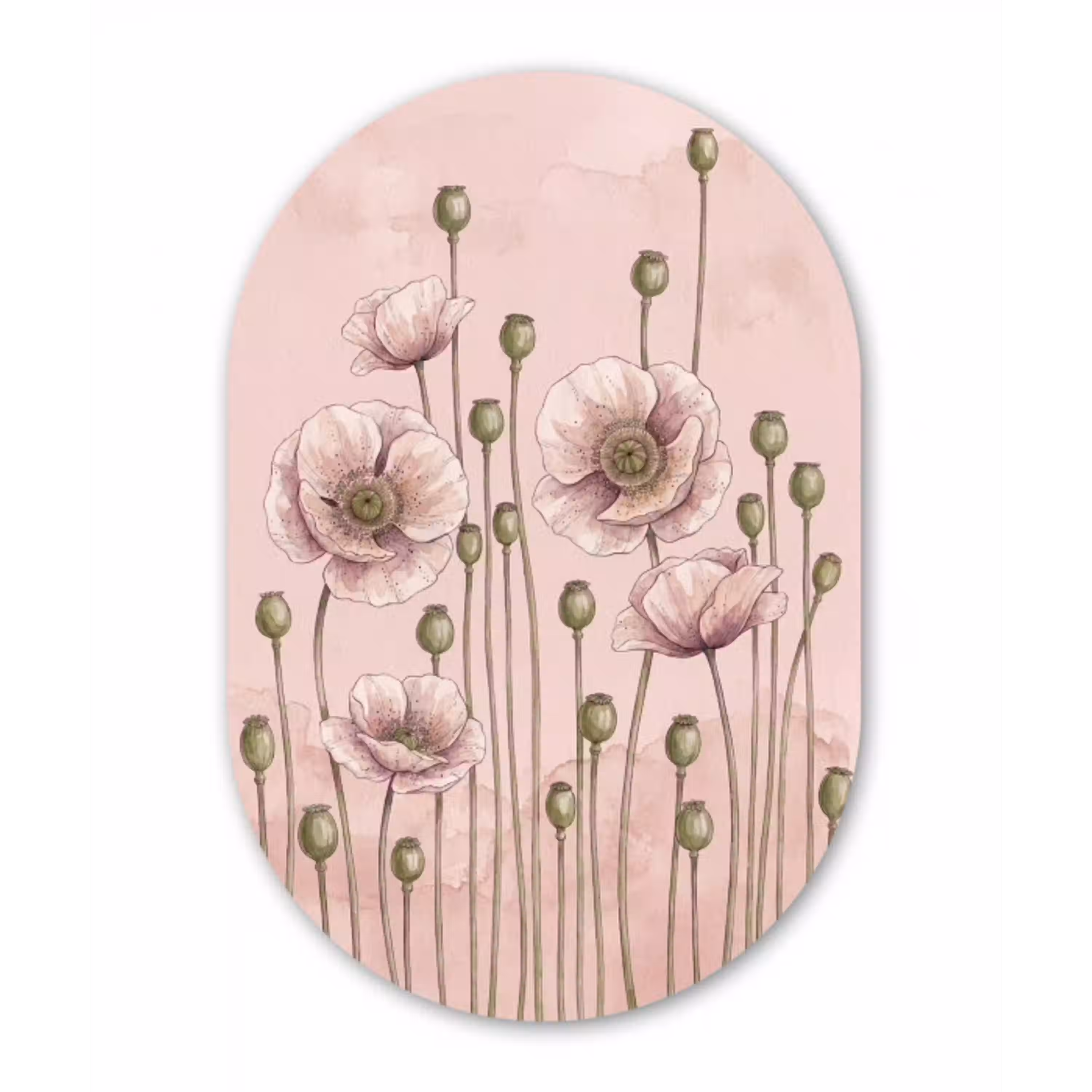 Bloemen - Zomer - Natuur - Aquarel - Roze Wandcirkel Ovaal Forex klein -3d