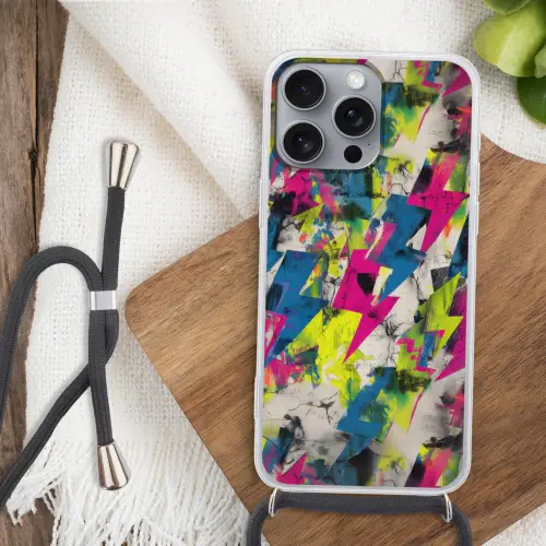 Bliksemschichten - Patroon - Marmer - Kleuren Hoesje iPhone 16 Pro Max met koord klein -sfeer4