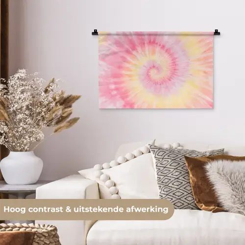 Patroon - Tie Dye - Pasteltinten - Roze Wandkleed katoen klein -sfeer1