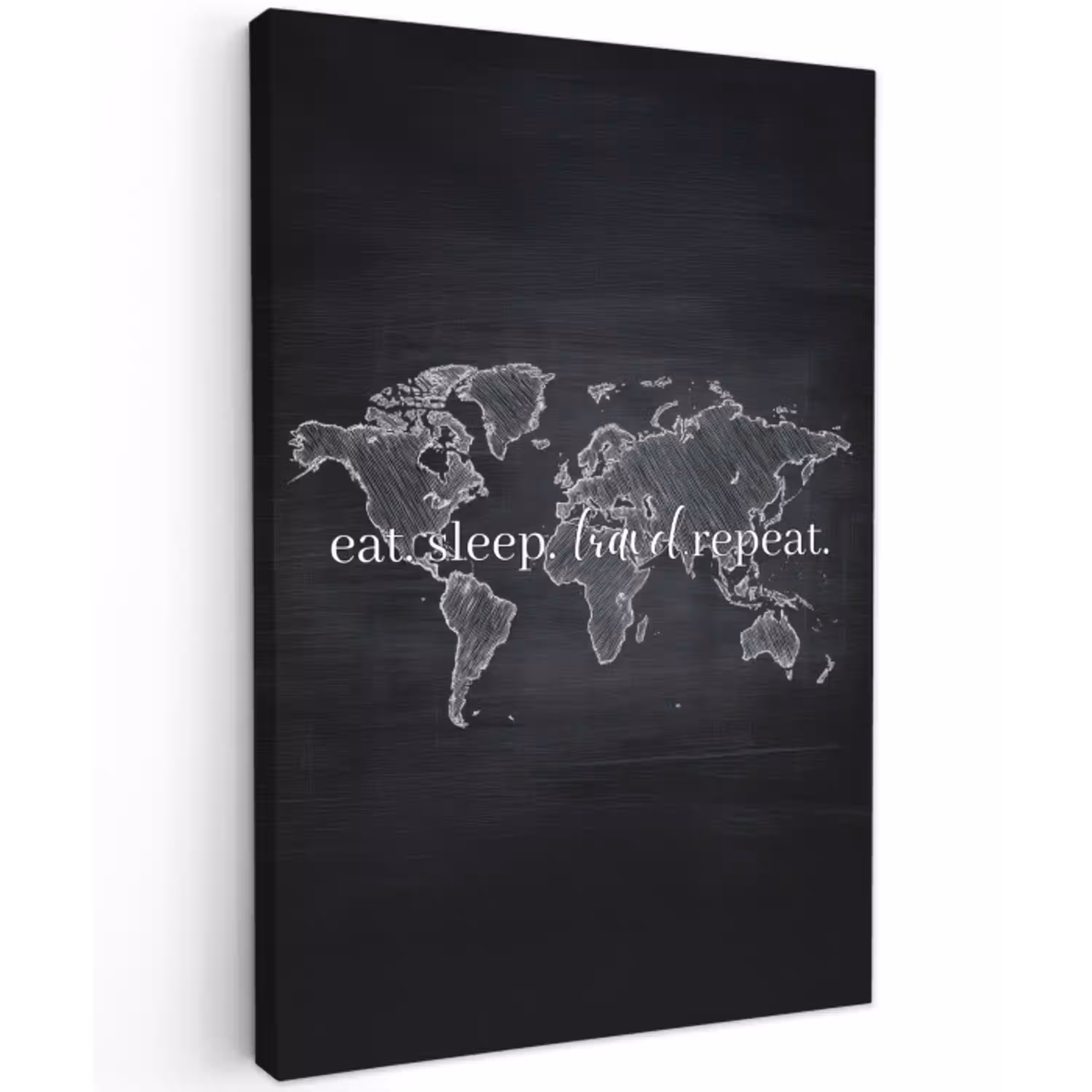 Wereldkaart - Krijt - Quote - Zwart Tuinposter op houten frame 2 cm dik middel -3d