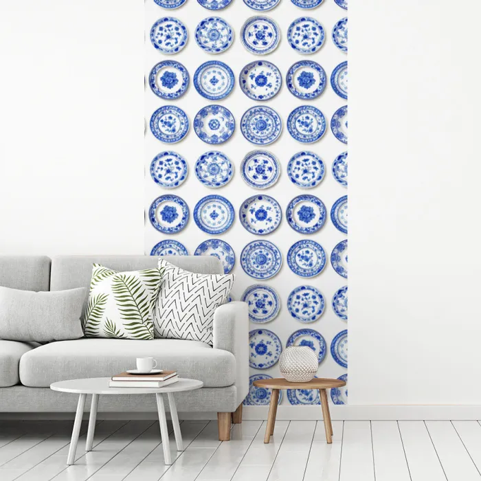 Borden - Bloemen - Patroon - Blauw fotobehang vinyl groot 64 -woonkamer