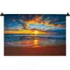 Zee - Zonsondergang - Strand - Wolken - Oranje Wandkleed katoen klein -zz3d