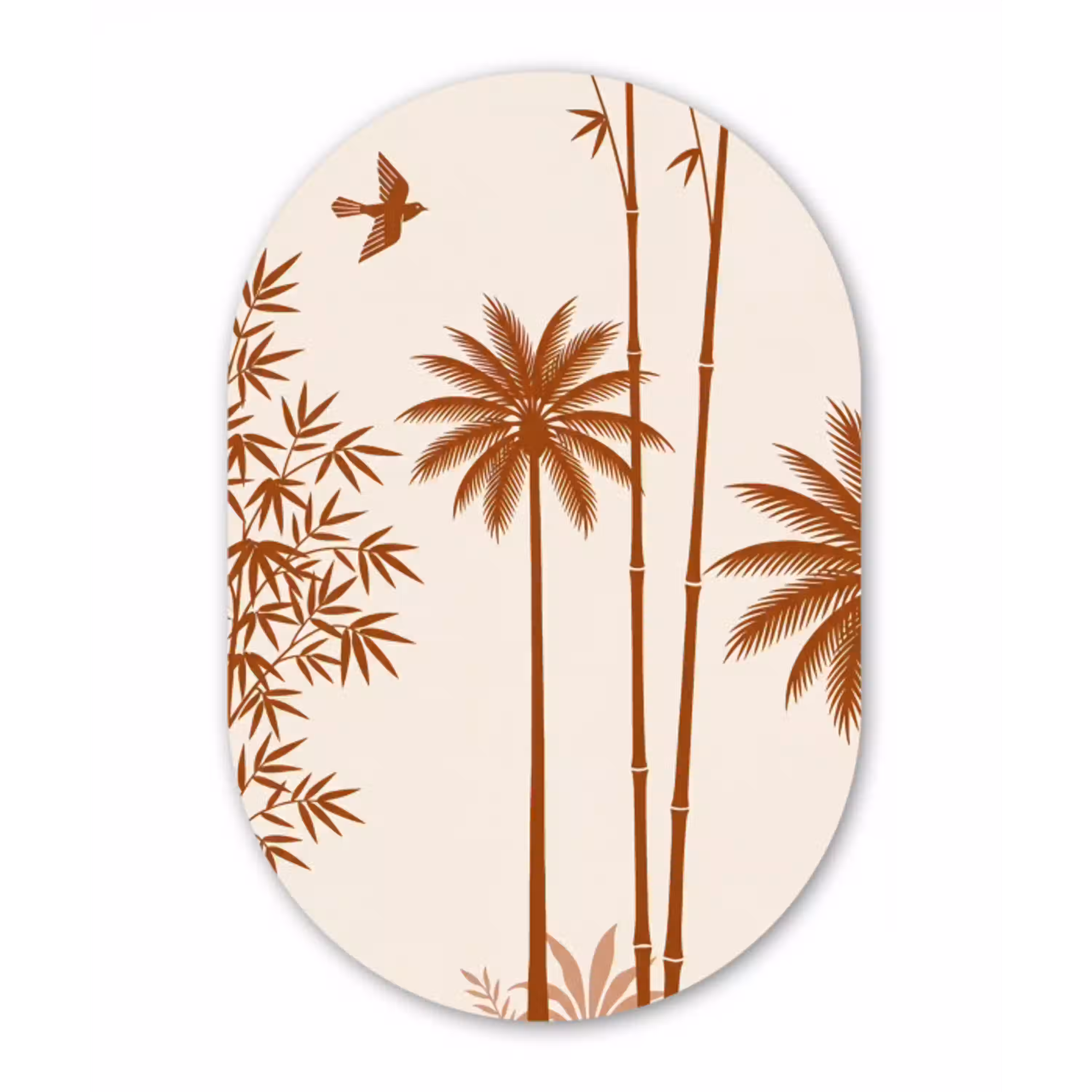 Vogel - Boom - Tropisch - Minimalistisch - Bruin Wandcirkel Ovaal Aluminium middel -3d