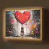Meisje - Hart - Graffiti - Kunst - Kleuren - Rood Light Box met batterij (Wandlamp) middel -z3d_website