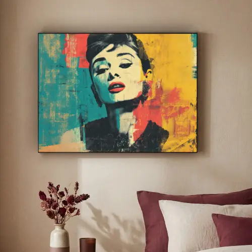 Vrouw - Rode lippen - Expressief - Grafisch Textielframe zwart klein -sfeer1