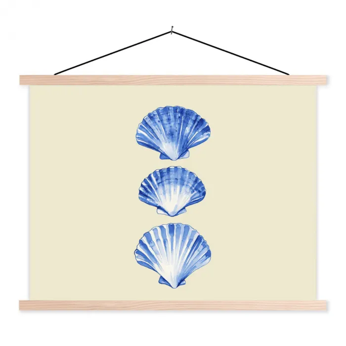 Schelpen - Blauw - Beige textielposter latten blank klein -3d