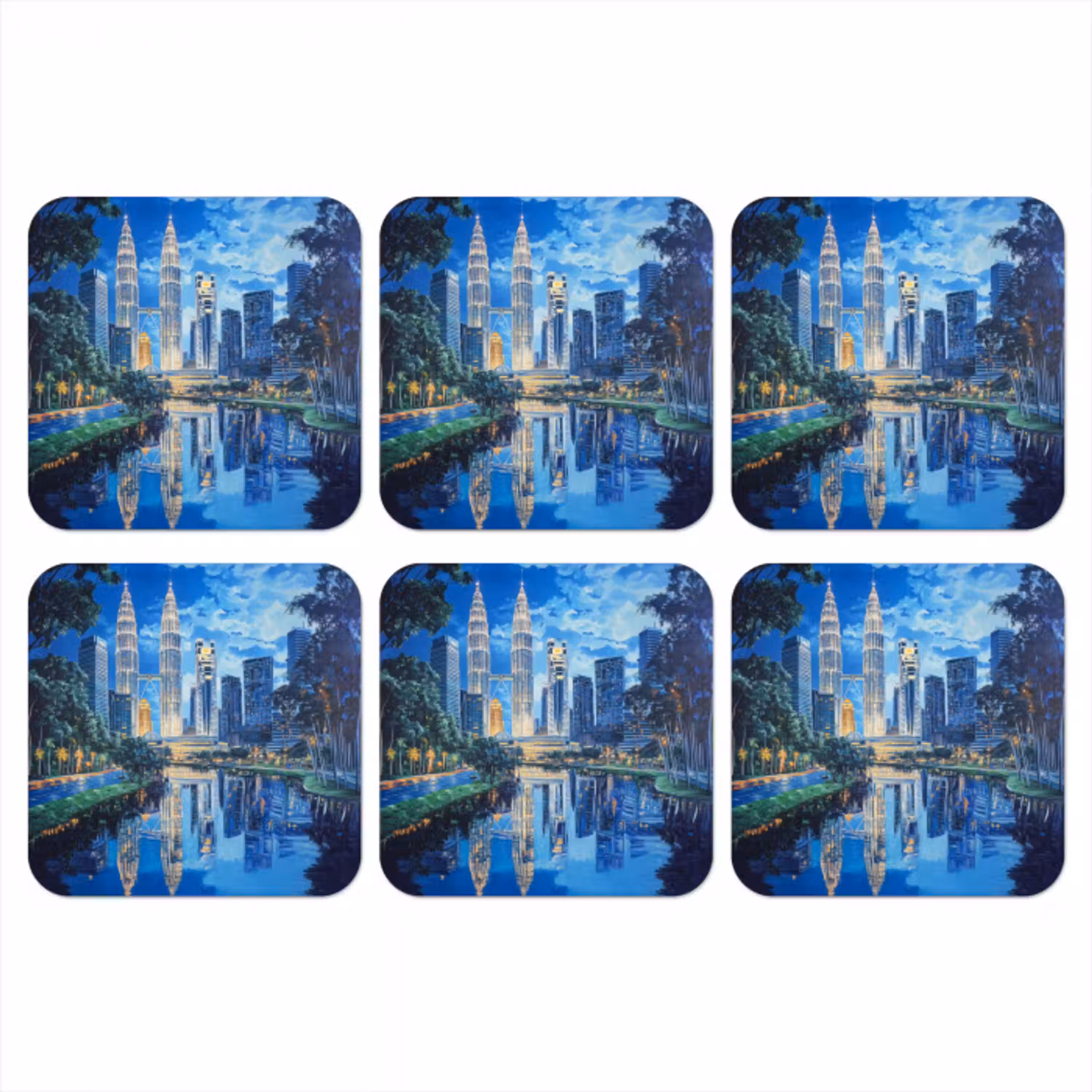 Stad Kuala Lumpur - Skyline - Wolkenkrabbers - Water onderzetter kurk middel -3d