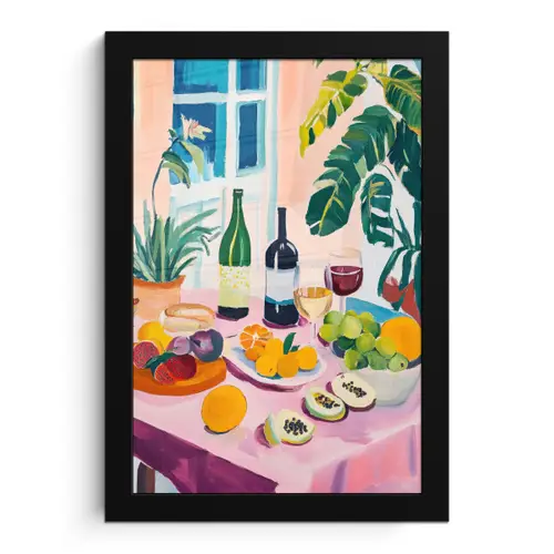Tafel - Wijn - Fruit fotolijst zwart zonder passe partout klein -3d