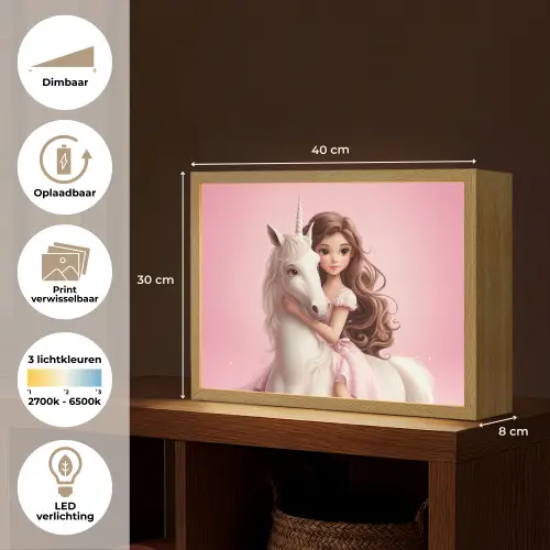 Prinses - Roze - Eenhoorn Light Box met batterij (Wandlamp kind) middel -USP_websiteoverzichtNL