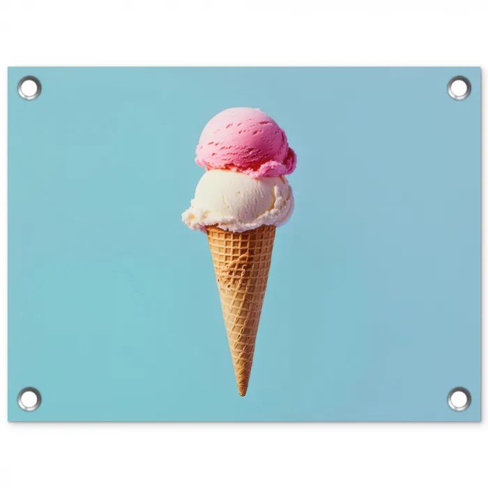 Bolletjes - Schepijs - Hoorntje - Blauw tuinposter los doek klein -3d