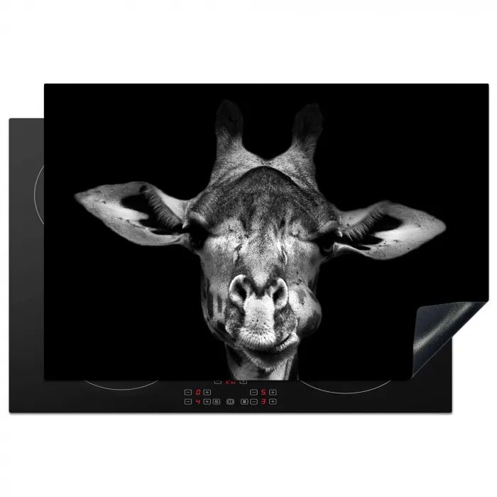 Giraffe - Portret - Dieren - Zwart - Wit Inductie beschermer vinyl 3mm klein -3d