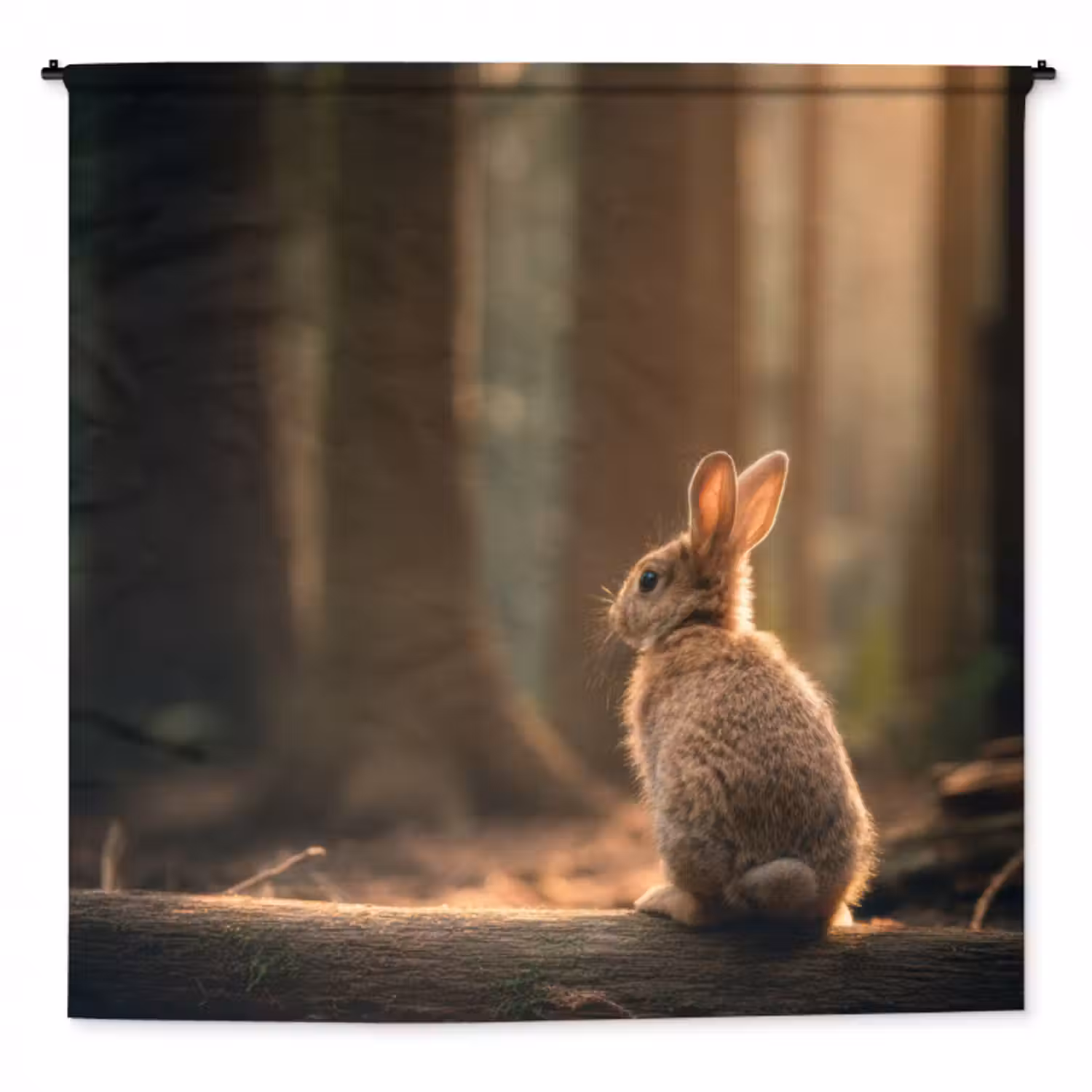 Wandteppich - Kaninchen - Wald - Sonnenstrahlen