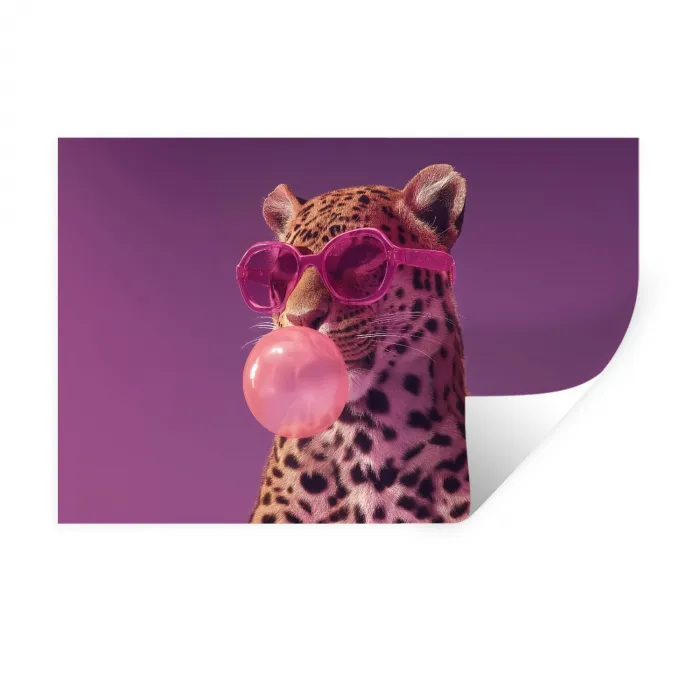 Panter - Zonnebril - Kauwgombel - Roze Muursticker klein -3d