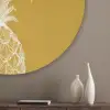 Lijnillustratie - Ananas - Bladkroon - Okergeel Akoestische PET Vilt - Rond klein -sfeer5_closeup