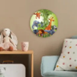 Jungle dieren - Planten - Kinderen - Olifant - Giraf - Leeuw Wandcirkel kunststof plaat 5mm dik klein -tsfeer1_kind