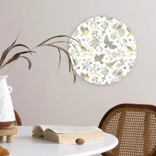 Birds - Flowers - Gray - Yellow Wandcirkel plexiglas klein 852 -sfeer4