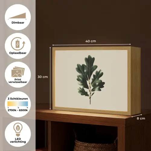 Eikenbladeren - Beige - Groen - Golvende randen Light Box met batterij (Wandlamp) middel -USP_websiteoverzichtNL