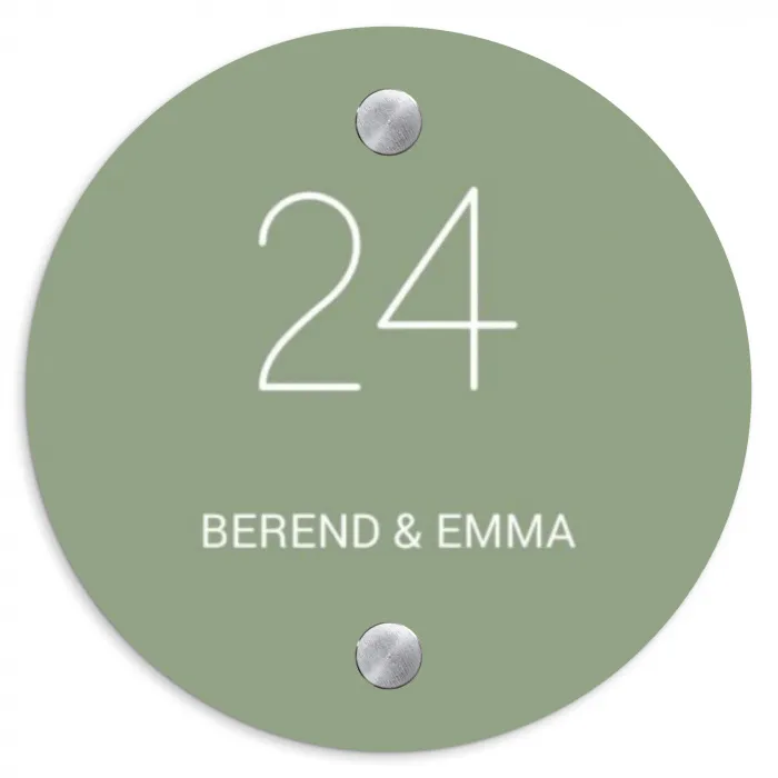Effen olijfgroen - Sierlijk Naambord Rond klein -3d