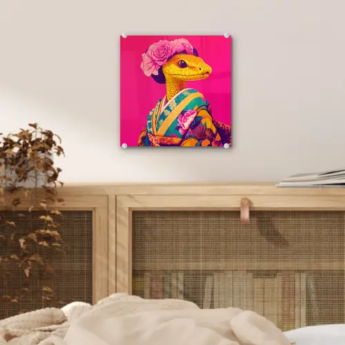 Hagedis - Bloemen - Roze - Kimono plexiglas 5mm klein -sfeer4