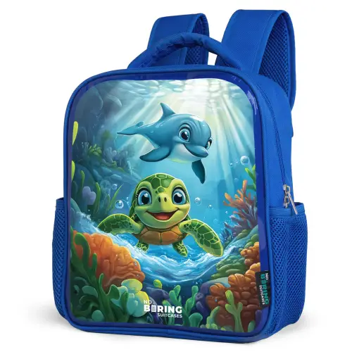 Schildpad en dolfijn in blauwe oceaan Kinderrugzak - Blauw middel -schuin