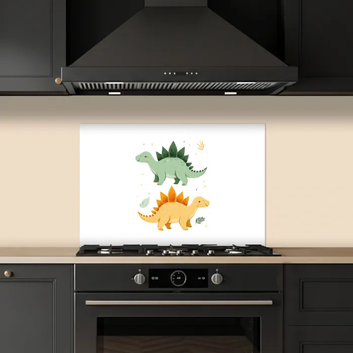 Sterren - Stegosaurussen - Blaadjes - Groen keuken achterwand spatscherm klein -sfeer1