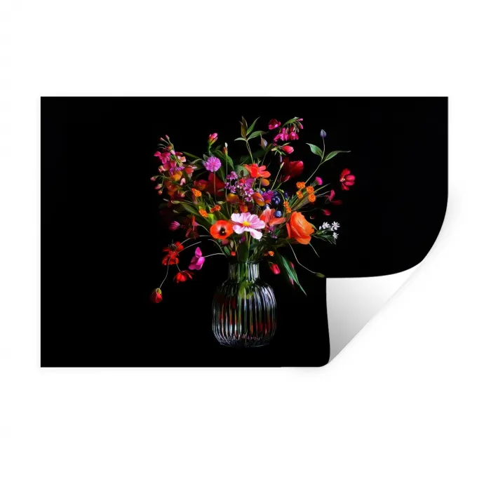 Boeket - Veldbloemen - Vaas Muursticker klein -3d