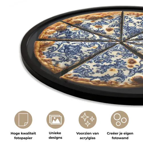 Pizza - Eten - Delftsblauw Fotolijst rond zonder passe partout klein -closeup_NL